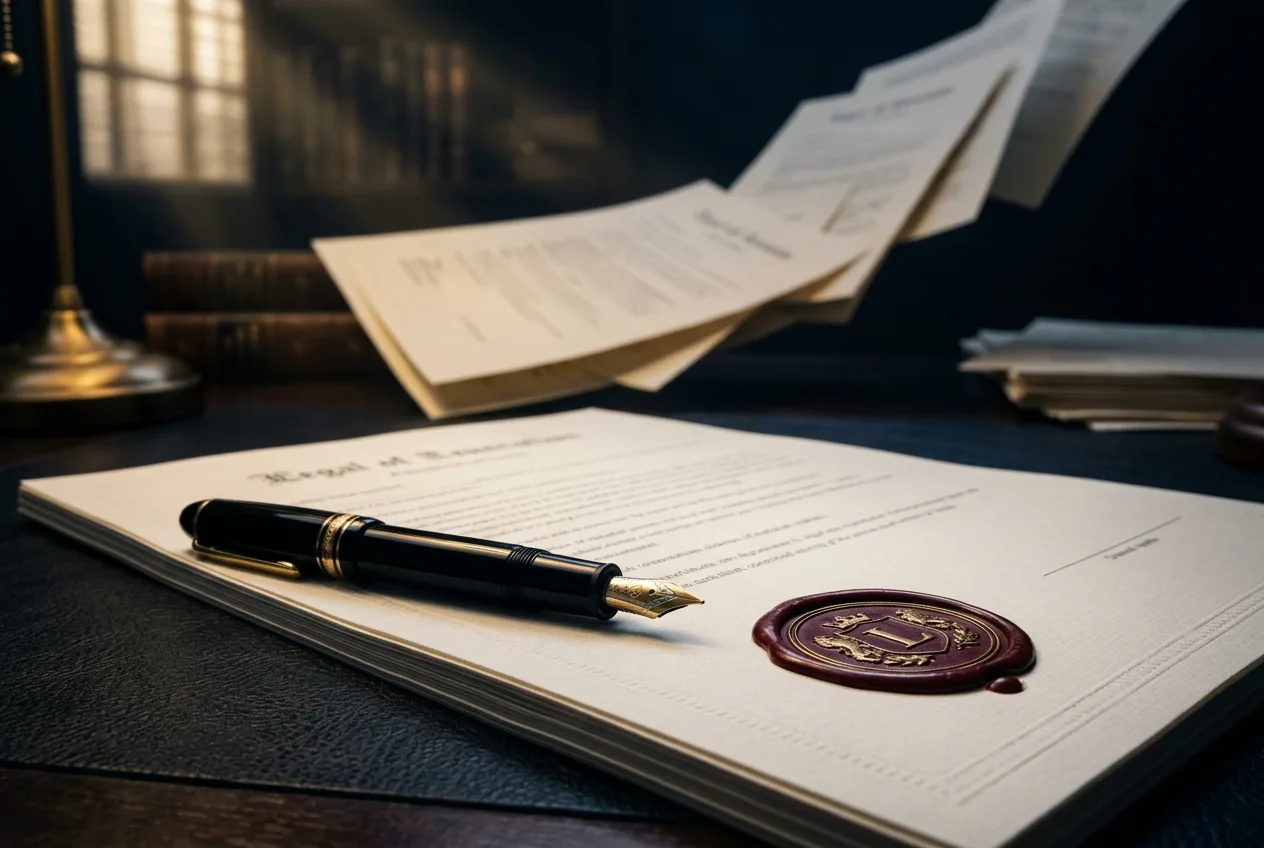 Générateur de documents juridiques | plume, sceau et documents