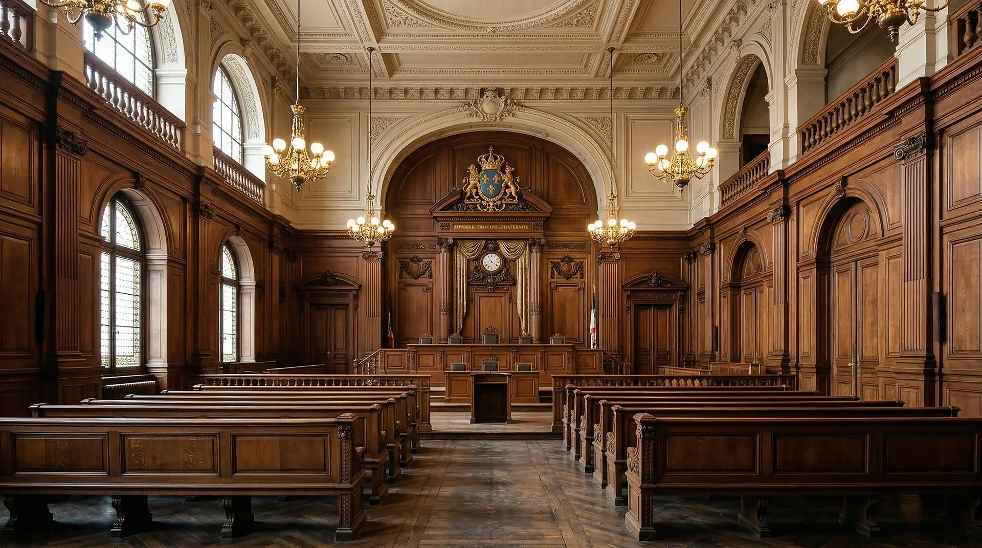 Salle d'audience classique d'un tribunal français
